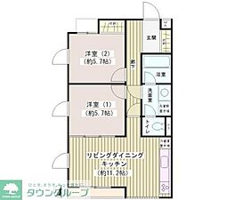 東急池上線 池上駅 徒歩4分の賃貸マンション 1階2LDKの間取り
