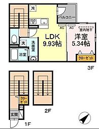 JR山手線 大崎駅 徒歩10分の賃貸アパート 3階1LDKの間取り