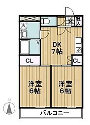 パラッツォ碑文谷 2DKの間取図画像