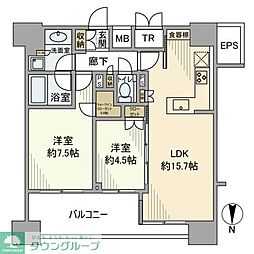 グランリビオ芝大門 2LDKの間取図画像