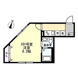 グラシア長津田 1階1Kの間取り