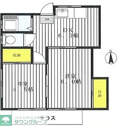 Kハイム 1階2DKの間取り