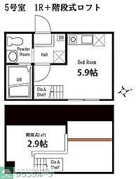 ハーミットクラブハウス三ツ沢南町II 2階ワンルームの間取り