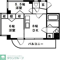 エスポワール中山 2DKの間取図画像
