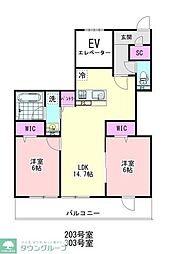 ホワイトローズ 2LDKの間取図画像