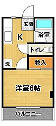 宮田ハイツB 1Kの間取図画像