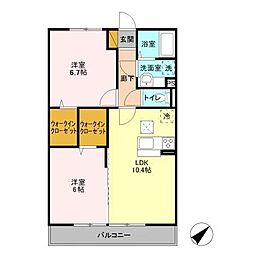 Bright学園の森 2LDKの間取図画像