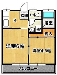 ハタハイツ2 2Kの間取図画像