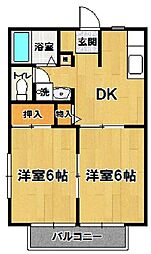 K・SハイツB棟 2DKの間取図画像