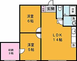 レジデンス聖 2SLDKの間取図画像