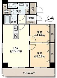 エクセレンス西元町 2LDKの間取図画像