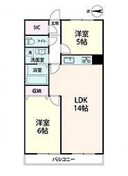 日商岩井中津マンション 2LDKの間取図画像