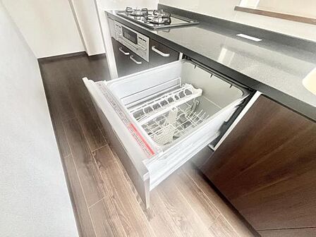 節水タイプのビルトイン食器洗い乾燥機付き。高い水温と強い水圧で、頑固な汚れもすっきり落とします