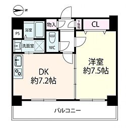 クレール上本町 1DKの間取図画像