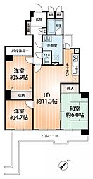 藤和諏訪山ホームズ 3LDKの間取図画像