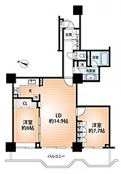 ポートピアプラザB棟 2LDKの間取図画像