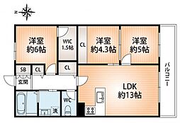 シャトー野崎 3LDKの間取図画像