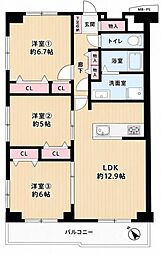 サンハイツ灘 3LDKの間取図画像