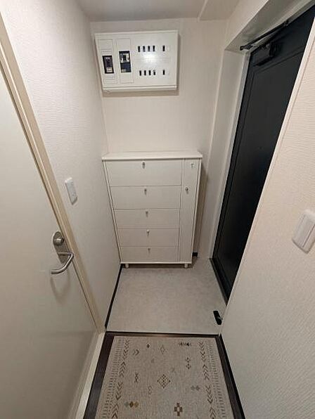 白を基調にした綺麗な玄関、シューズボックス設置済