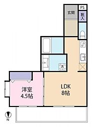 アトランティス国立 1LDKの間取図画像