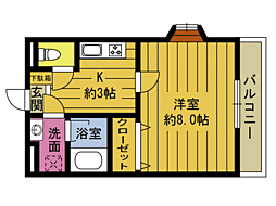 オーパスワン 1Kの間取図画像