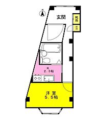 福田ビル 3階1Kの間取り