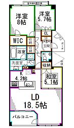 京王井の頭線 富士見ヶ丘駅 徒歩19分の賃貸マンション 1階3LDKの間取り