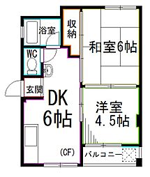 JR中央本線 阿佐ケ谷駅 徒歩14分の賃貸マンション 3階2DKの間取り
