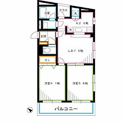 JR中央本線 荻窪駅 徒歩12分の賃貸マンション 2階2LDKの間取り