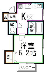 京王井の頭線 富士見ヶ丘駅 徒歩7分の賃貸アパート 2階1Kの間取り