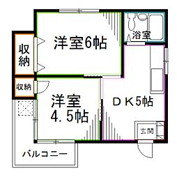 JR中央本線 荻窪駅 徒歩10分の賃貸マンション 2階2DKの間取り