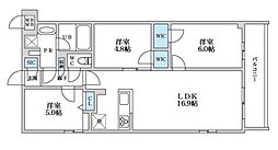 京王井の頭線 富士見ヶ丘駅 徒歩13分の賃貸マンション 2階3LDKの間取り