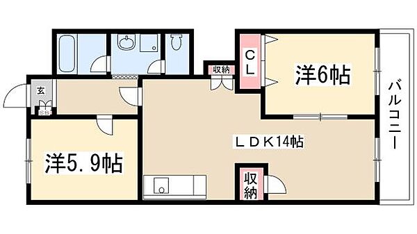 サンハイツ宝 ｜愛知県名古屋市名東区宝が丘(賃貸マンション2LDK・2階・58.03㎡)の写真 その2