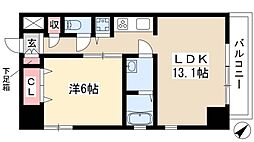 AHビル 9階1LDKの間取り