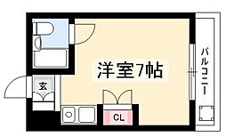セザール今池 4階ワンルームの間取り