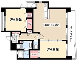 パラシオン西新 1階2LDKの間取り