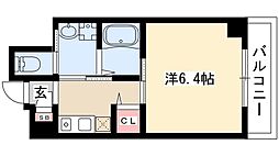 ワイズタワー新栄 2階1Kの間取り