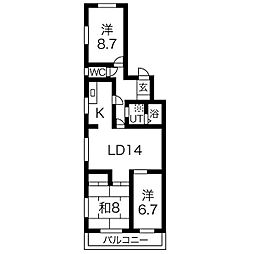 サンハイツ引山 3LDKの間取図画像