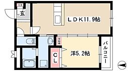 LaLaLa三幸 1階1LDKの間取り