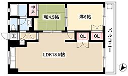 プリミエール平和が丘 2LDKの間取図画像