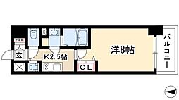 プレサンス新栄町ギャラント 2階1Kの間取り