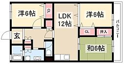 希望ヶ丘ハイツB棟 3階3LDKの間取り