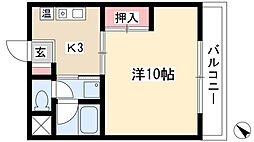 グリーンハイツ徳川 3階1DKの間取り
