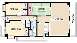 リーフマンショングランディア 4階3LDKの間取り