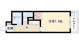 服部マンション 3階1Kの間取り