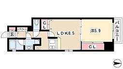 ライブコート泉 8階1LDKの間取り