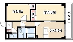 スカイパーク檀渓 3階2DKの間取り