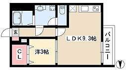 クラウド鳥羽見 1階1LDKの間取り