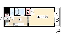 サンライズ松本 4階1Kの間取り