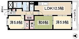 OHSADAハイツ上野公園 3階3LDKの間取り